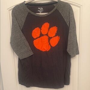 Alta Gracia Fair Trade Women’s Gray Raglan Clemson Shirt with Orange Paw. Sz XL